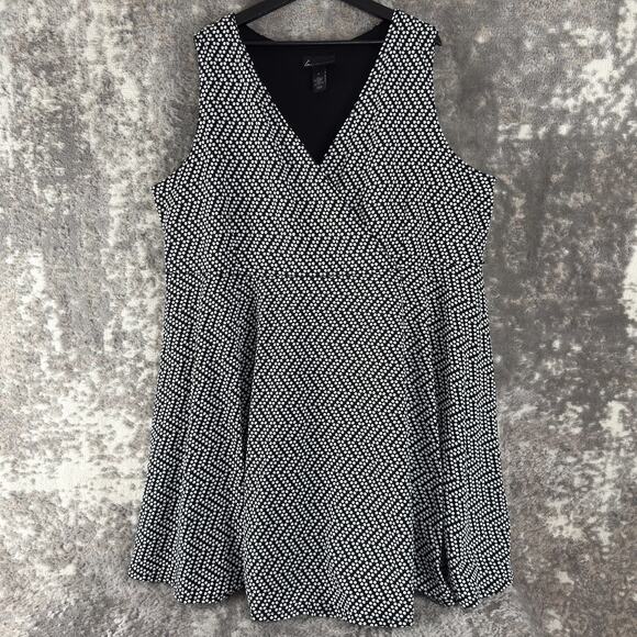 Lane Bryant Plus Sz 28 Stretch Polka Dot Faux Wrap Midi Dress Black White Lined - Picture 1 of 9